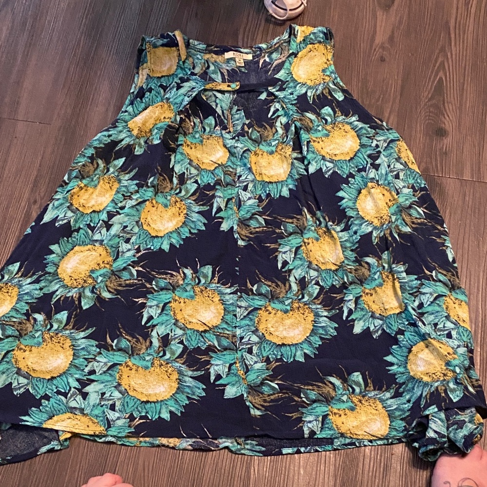 Kori Sunflower Print Tank Top - Navy and Yellow